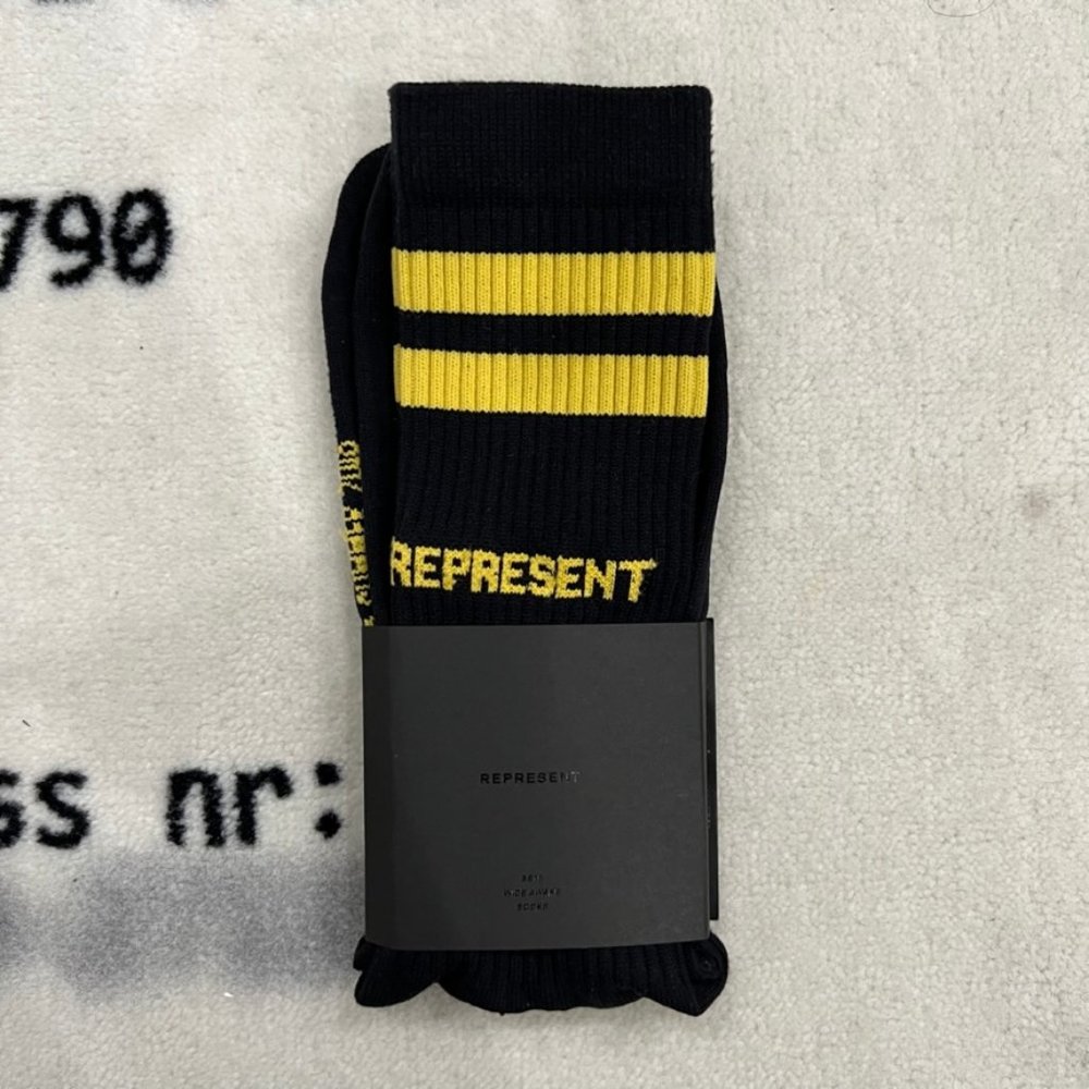 Represent Clothing England SS18 Wide Awake Black Yellow Stripes Socks